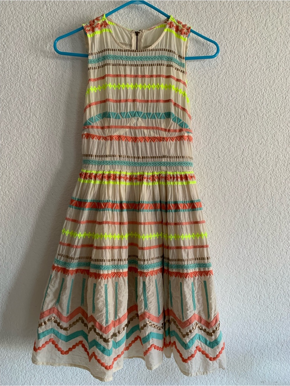 Women’s Cream Embroidered Neon Stripe Party Dress